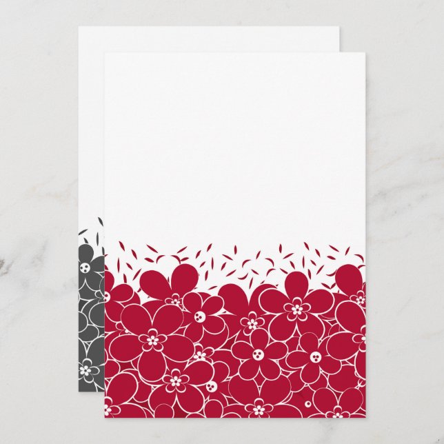 Red flowers daisies on white background invitation (Front/Back)