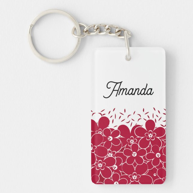 Red flowers daisies on white background  key ring (Front)
