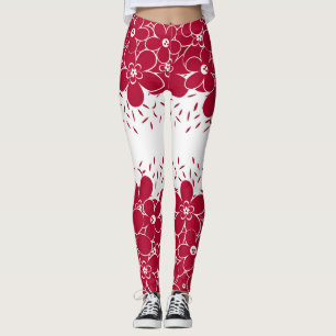 Red flowers daisies on white background leggings