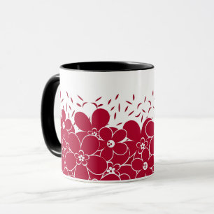 Red flowers daisies on white background mug