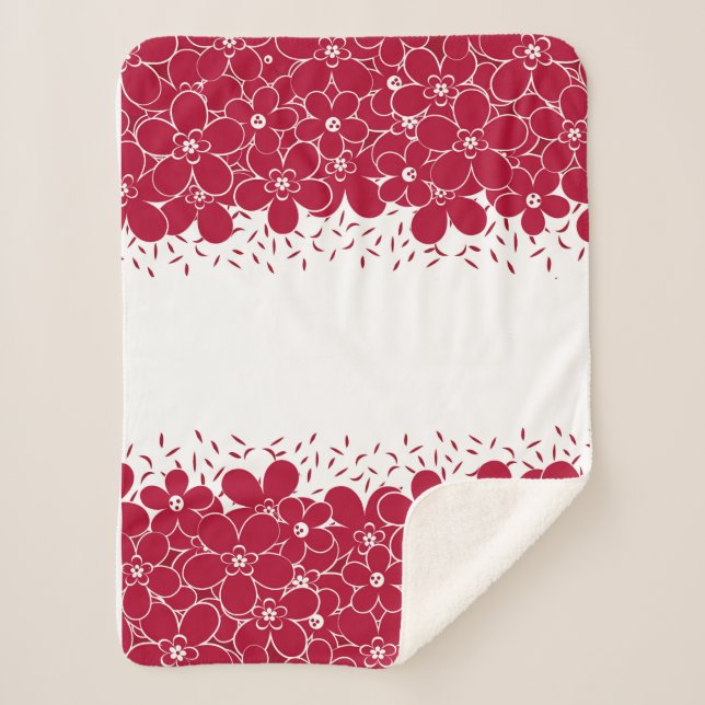 Red flowers daisies on white background sherpa blanket (Front)