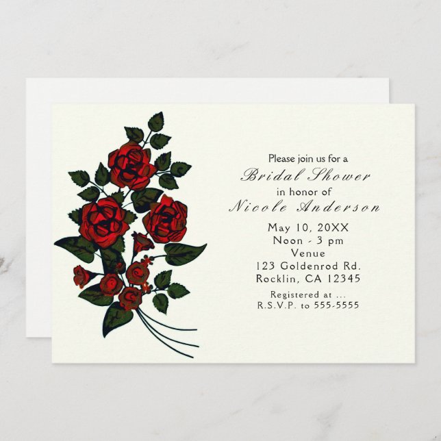 Red Flowers Elegant Bridal Shower Invitations (Front/Back)