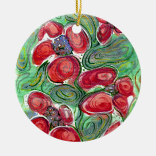 Red Flowers Fantasy Ceramic Ornament