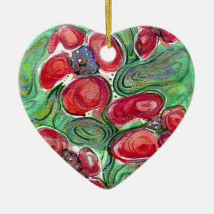 Red Flowers Fantasy Ceramic Ornament