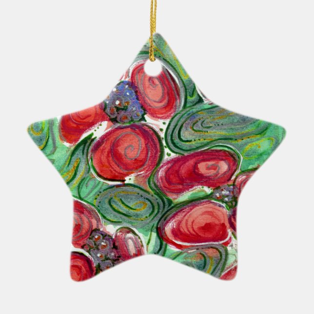 Red Flowers Fantasy Ceramic Tree Decoration (Front)