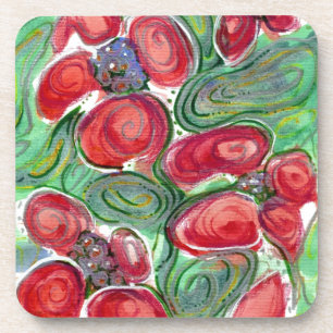 Red Flowers Fantasy Coaster