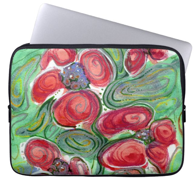Red Flowers Fantasy Laptop Sleeve (Front)