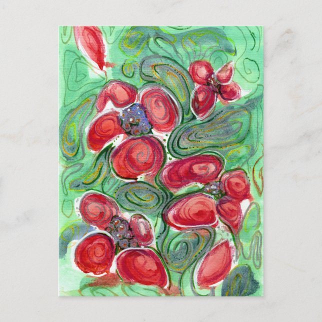 Red Flowers Fantasy Postcard (Front)