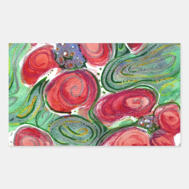 Red Flowers Fantasy Rectangular Sticker (Front)