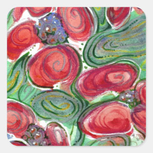 Red Flowers Fantasy Square Sticker