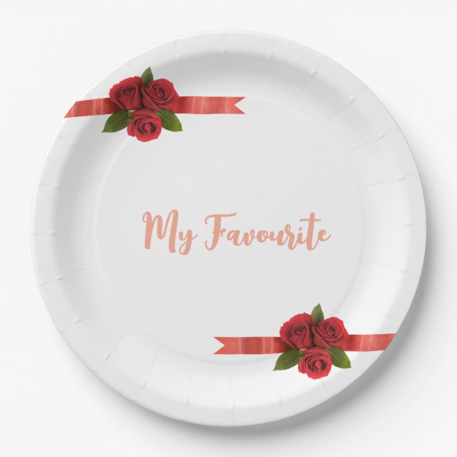 Red Flowers Favourite Paper Plate (Front)