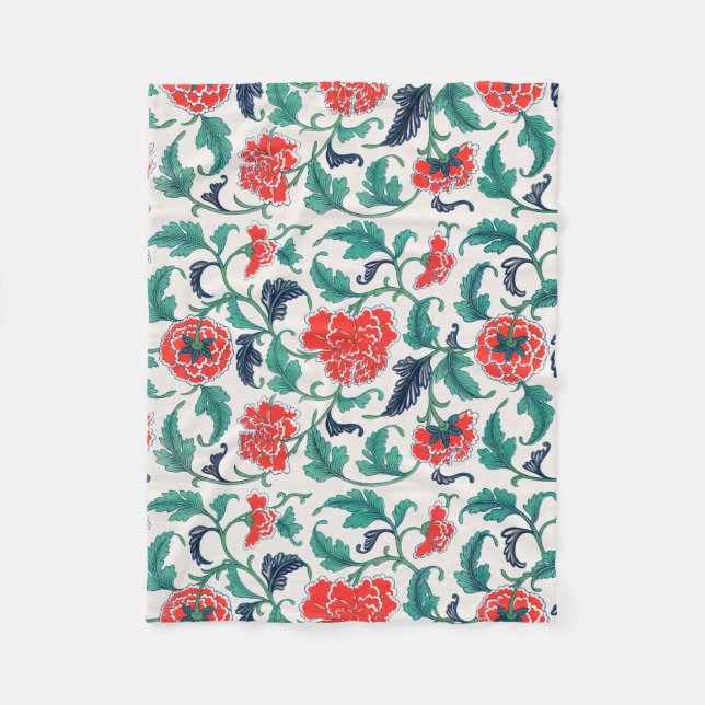 Red flowers fleece blanket (Front)