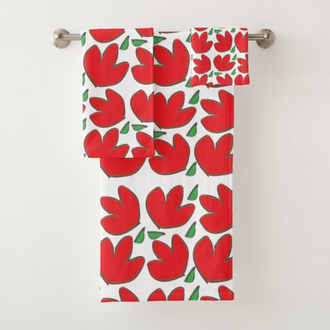 Red Flowers Floral  Bath Towel Set (Insitu)