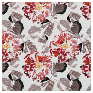 Red flowers, floral, retro, red and white fabric