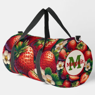 Red Flowers Floral Strawberries Strawberry Duffle Bag