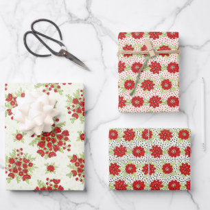 Red Flowers Floral Summer Wrapping Paper Sheet