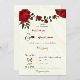 red flowers foliage wedding invitation