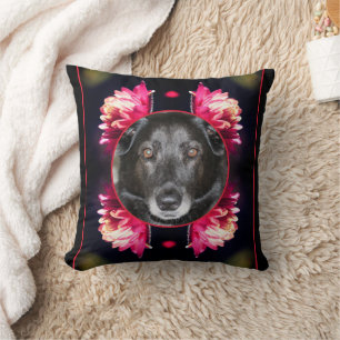 Red Flowers Frame Create Your Own Pet Photo Cushion