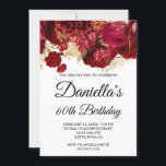 Red Flowers Gold Foil Glam 60th Birthday Invitation<br><div class="desc">Create your own stylish 60th birthday celebration invitation for your friend. Decorative faux gold foil decorate vintage romantic red floral arrangement. Customise the invitation white background colour, as well as the text colour of the modern font styles. The luxury foil leaves have been created with digital artistic elements that print...</div>