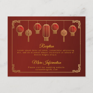 Red Flowers Gold Trim Chinese Wedding Enclosure Card