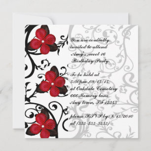 Red Flowers Gothic Sweet 16 Birthday Invites