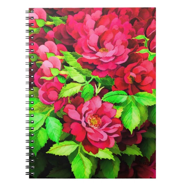 Red Flowers Green Leaves Painting Notebook (Front)