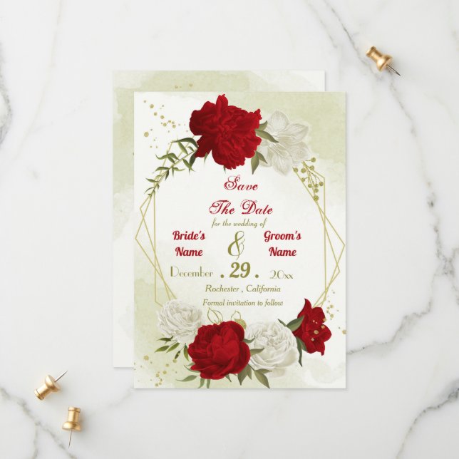 red flowers green leaves  save the date (Front/Back In Situ)