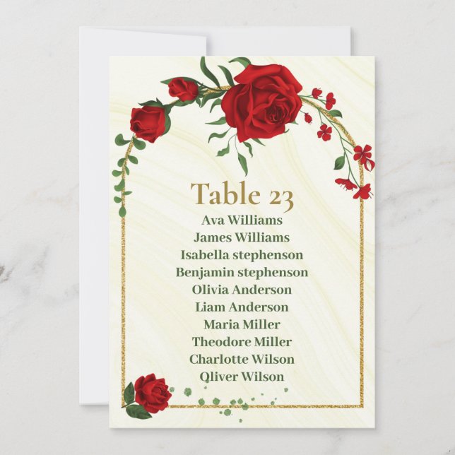 red flowers green leaves seating chart card (Front)