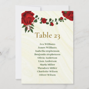 red flowers green leaves seating chart card