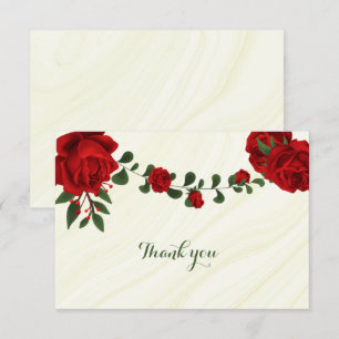 red flowers green leaves thank you card