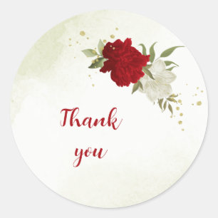 red flowers green leaves wedding classic round sticker
