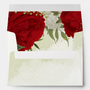 red flowers green leaves wedding envelope