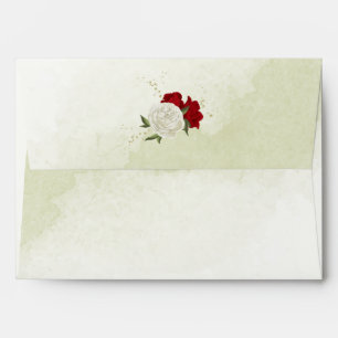 red flowers green leaves wedding envelope