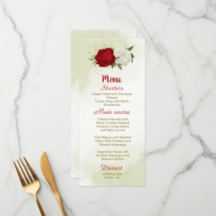 red flowers green leaves wedding menu