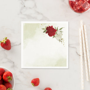red flowers green leaves wedding napkin
