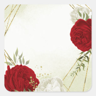 red flowers green leaves wedding square sticker