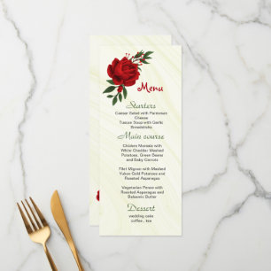 red flowers greenery wedding menu