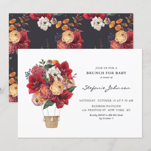 Red Flowers Hot Air Balloon Baby Shower Brunch Invitation