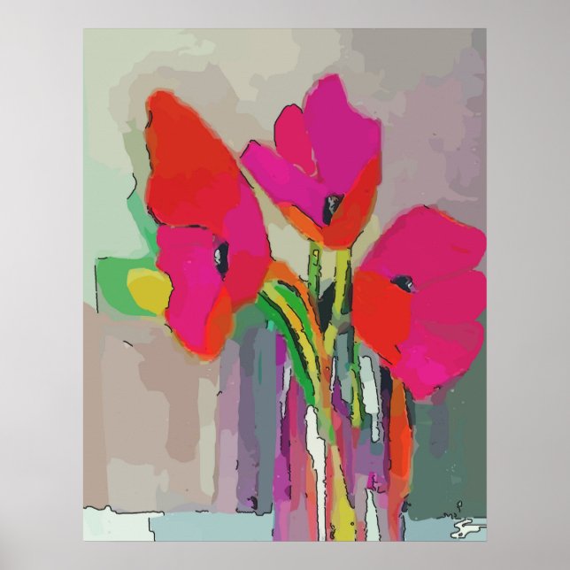 Red Flowers In Jar Poster (Front)