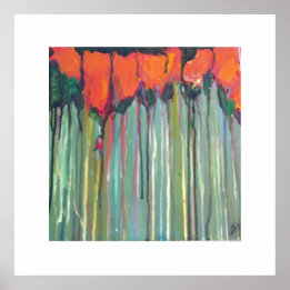 Red flowers in tall grass poster