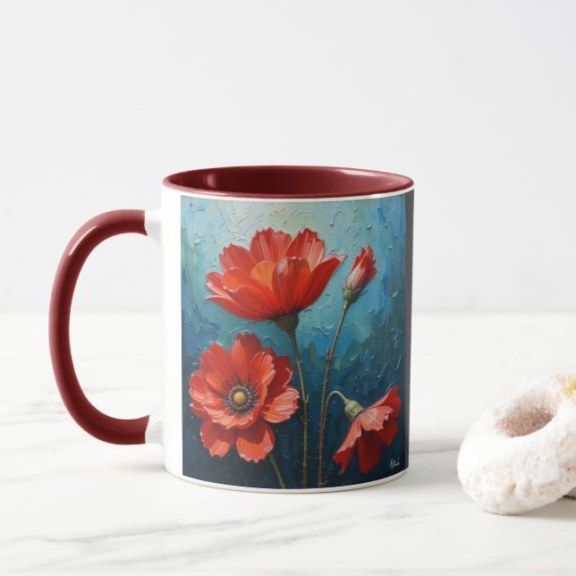 Red Flowers Joy Mug (With Donut)