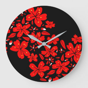 Red Flowers Large Clock