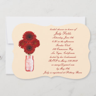 Red Flowers Mason Jar Bridal Shower Invitation