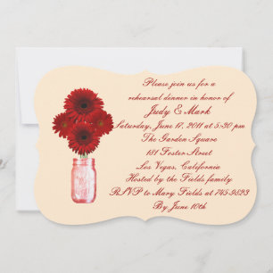 Red Flowers Mason Jar Rehearsal Dinner Invitation