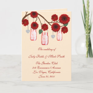 Red Flowers Mason Jars Program Card