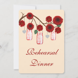Red Flowers Mason Jars Rehearsal Dinner Invitation