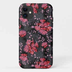 Red flowers on a black-grey background. iPhone 11 case