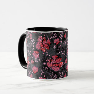 Red flowers on a black-grey background. mug