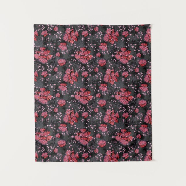 Red flowers on a black-grey background. tapestry (Front)