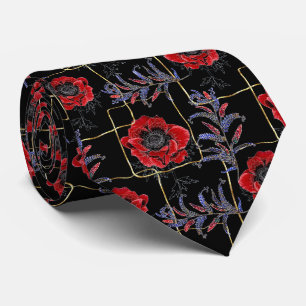Red flowers on a black tie